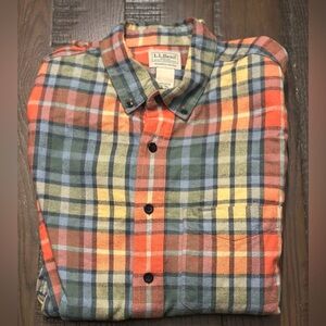Men's L.L.Bean Scotch Plaid Flannel Shirt Slight Fitted Size Medium Tall